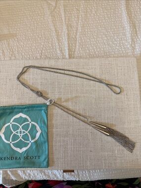 Kendra Scott Silver Long Tassel Pendant Necklace with cloth bag